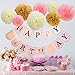 Mudder Happy Birthday Banner Tissue Paper Pom Poms Flower for Birthday Party Decorations