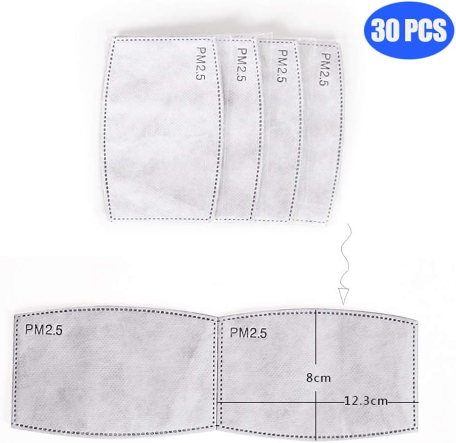 30Pcs Adult PM2.5 Activated Carbon Filter Face Mask Filters Breathing Insert Protective Mouth Mask Filter