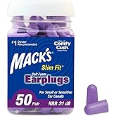 Mack's Slim Fit Soft Foam Earplugs, 50 Pair - Small Ear Plugs for Sleeping, Snoring, Traveling, Concerts, Shooting Sports & P