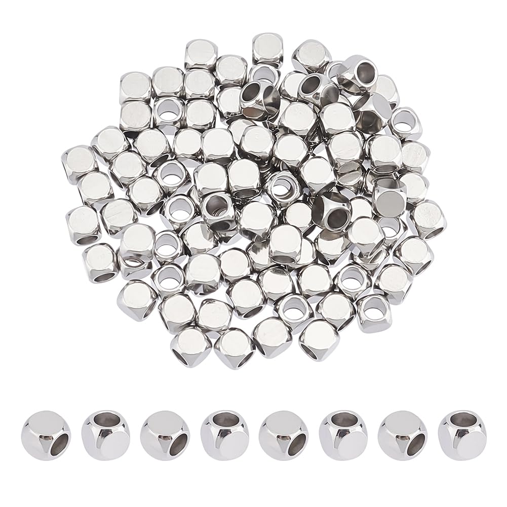 UNICRAFTALE 100pcs 4mm 304 Stainless Steel Square Spacer Beads for DIY Bracelet Necklace Jewelry Making
