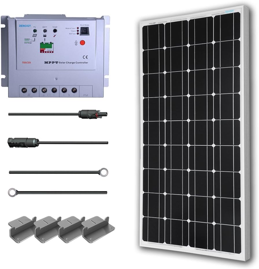 Renogy 100 Watt 12 Volt Monocrystalline Solar Starter Kit w/ 20A MPPT Charge Controller