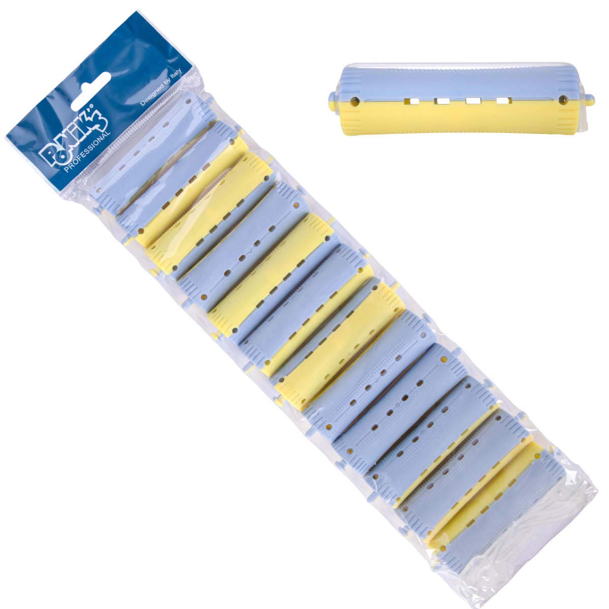 Ponik's Hair Rollers for Perm Set, 12 Pieces, 22 mm, Flexi Rod, Blue Red, ABS Material, Silicone Elastic Bands, Ideal for Short and Long Hair