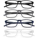 MODFANS Reading Glasses Men Readers 4 Pack,Blue Light Blocking Reading Glasses Anti Glare/Eye Strain Filter UV,Rectangular Unisex Lightweight Frame Comfortable Spring Hinge Eyeglasses 1.5