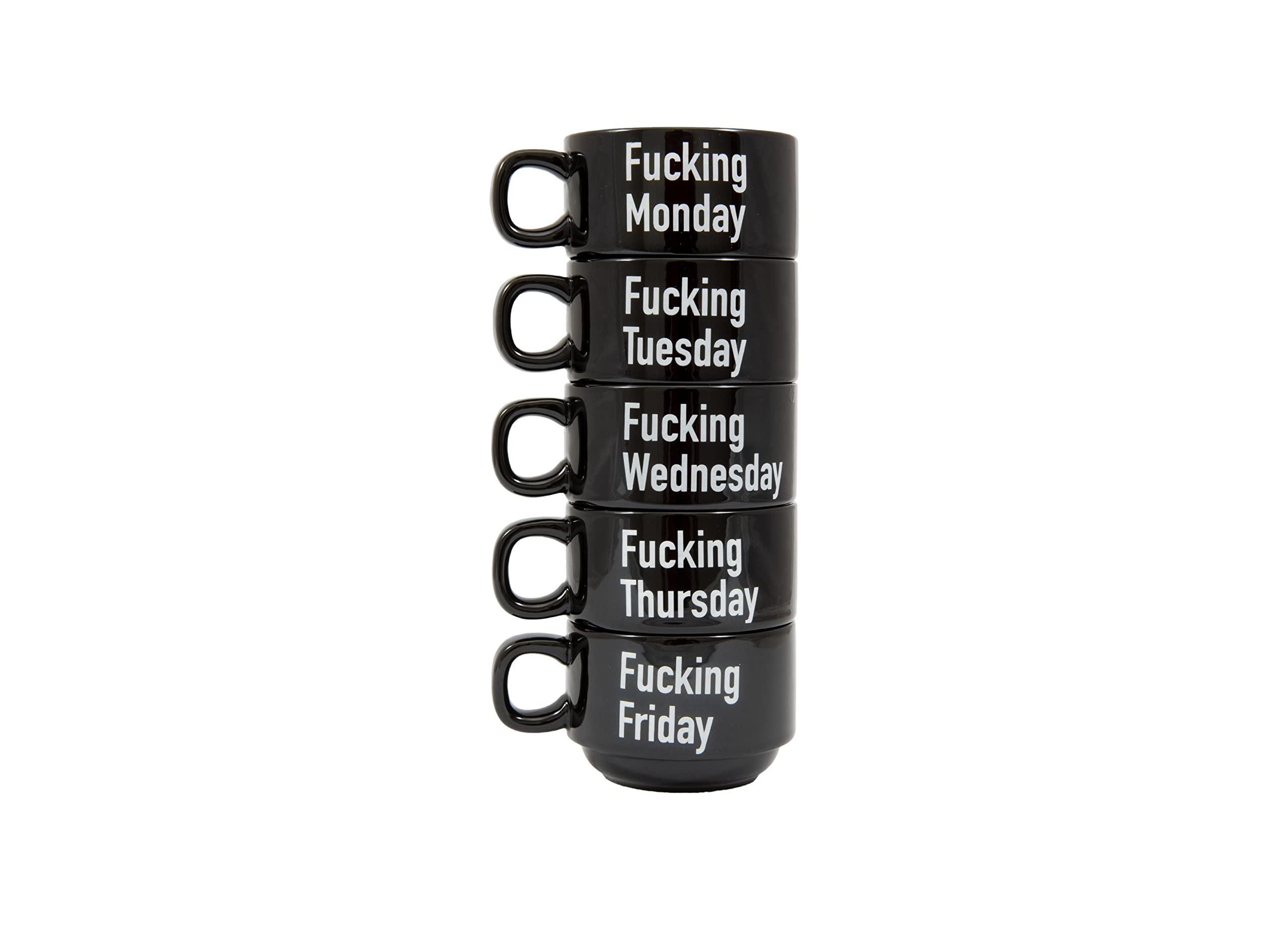 fisura. - Original f*ucking Week Coffee Mug Set Black Coffee Mugs with Message for Each Day of The Week - Set of 5 Funny Ceramic Mugs.