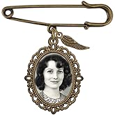 Bronze Wedding Bouquet Photo Charm Pin Antique Gold Angel Wing Memorial Charm for Bride's Bouquet Add Your Own Picture