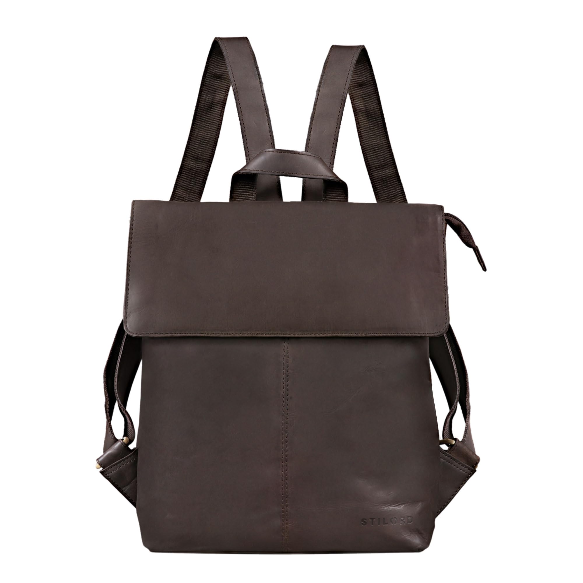 STILORD "Charlie" Vintage Leather Backpack Brown Satchel for Women Men Unisex Daypack for 13,3 Inch MacBook Laptop Rucksack in Genuine Leather Colour:Flat Dark Brown — image 1