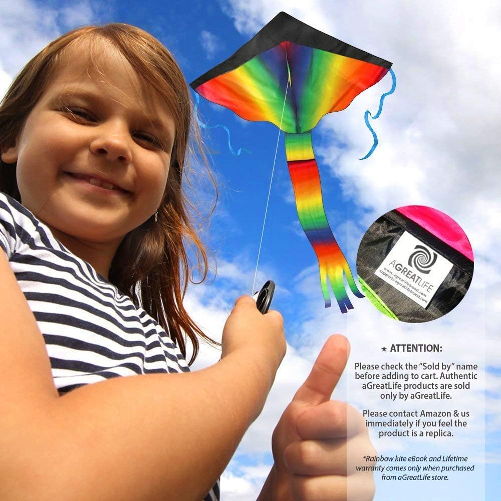 2 Pack Kites for Kids Ages 4-8 - Large Rainbow Kite and Ice Cream Kite for Boys and Girls with 50 LB x 328-ft - Twisted Kite Line - Easy to Fly and Easy to Assemble Kids Kites, Weatherproof Beach Kite: Toys & Games