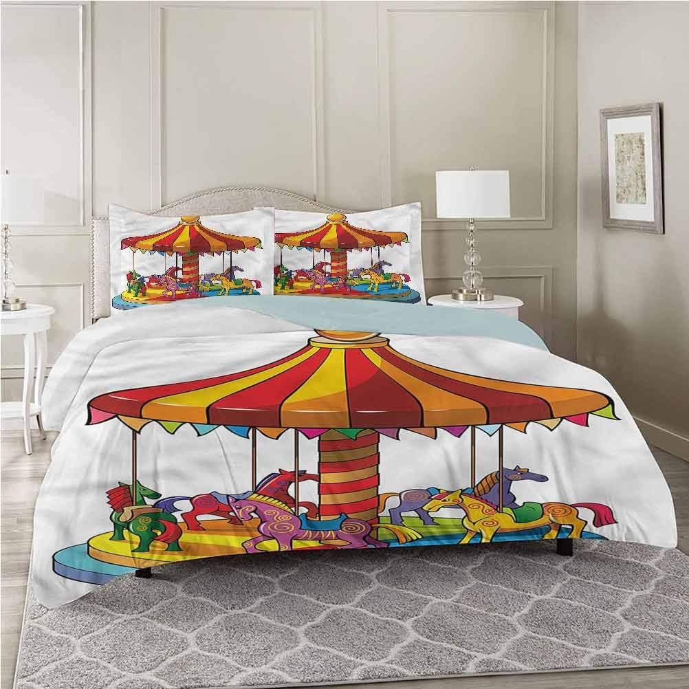 Juego de funda de edredón para niños, diseño de caballos de carrusel de