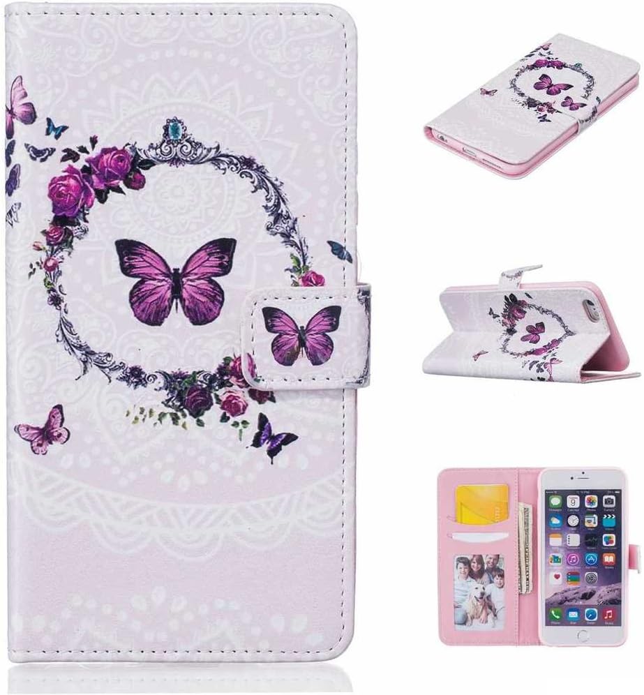 BoxTii iPhone 6s / iPhone 6 Case + Free Tempered Glass Screen Protector, Premium Leather Wallet Case for Apple iPhone 6s / iPhone 6, Flip Wallet with Card Slots (#5 Butterfly)