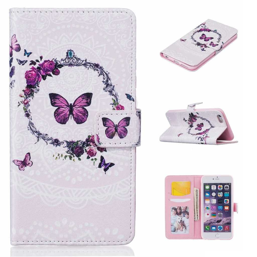 BoxTii iPhone 6s / iPhone 6 Case + Free Tempered Glass Screen Protector, Premium Leather Wallet Case for Apple iPhone 6s / iPhone 6, Flip Wallet with Card Slots (#5 Butterfly)