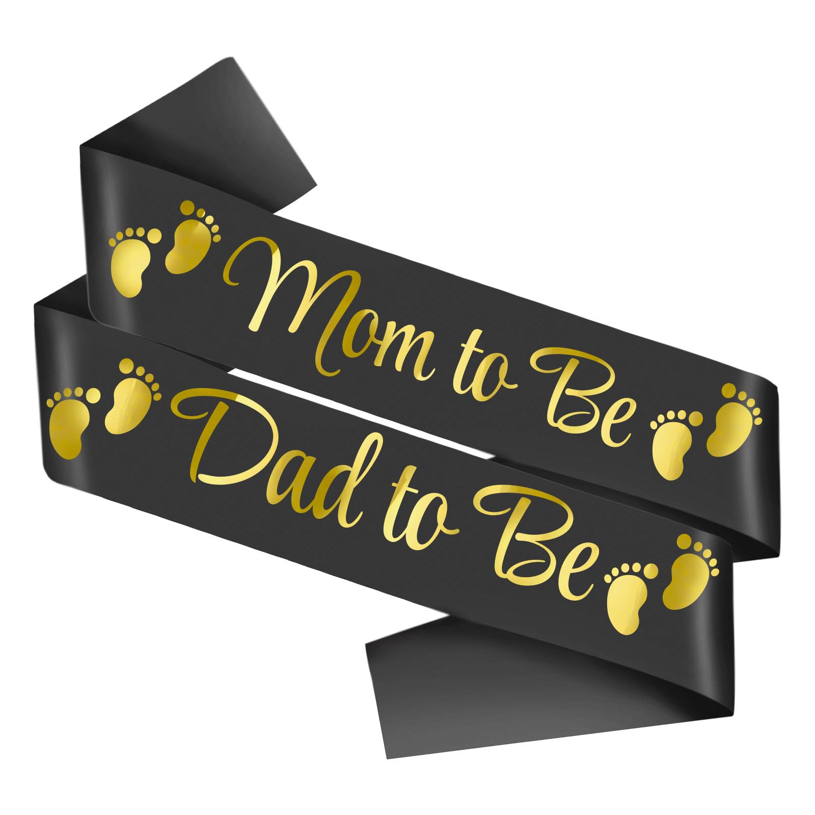 Photo 1 of 2pcs Mom to be and Dad to be Baby Shower Sash?Black Satin with Gold Letters Sash for New Mom Dad Baby Shower Party Gender Reveal Supplies Decorations