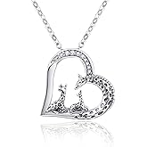 TANGPOET Giraffe Heart Pendant Necklace for Women Mom Grandma 925 Sterling Silver Giraffe Family Necklaces Jewelry Birthday Gifts with 18" +2" Chain