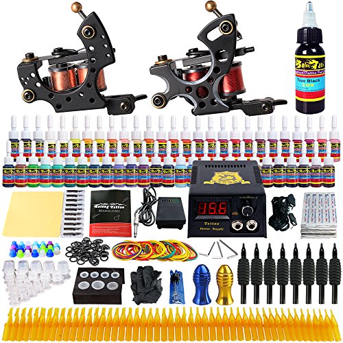 Solong Tattoo Complete Starter Beginner Tattoo Kit 2 Pro Machine Guns 54 Inks Power Supply Foot Peda