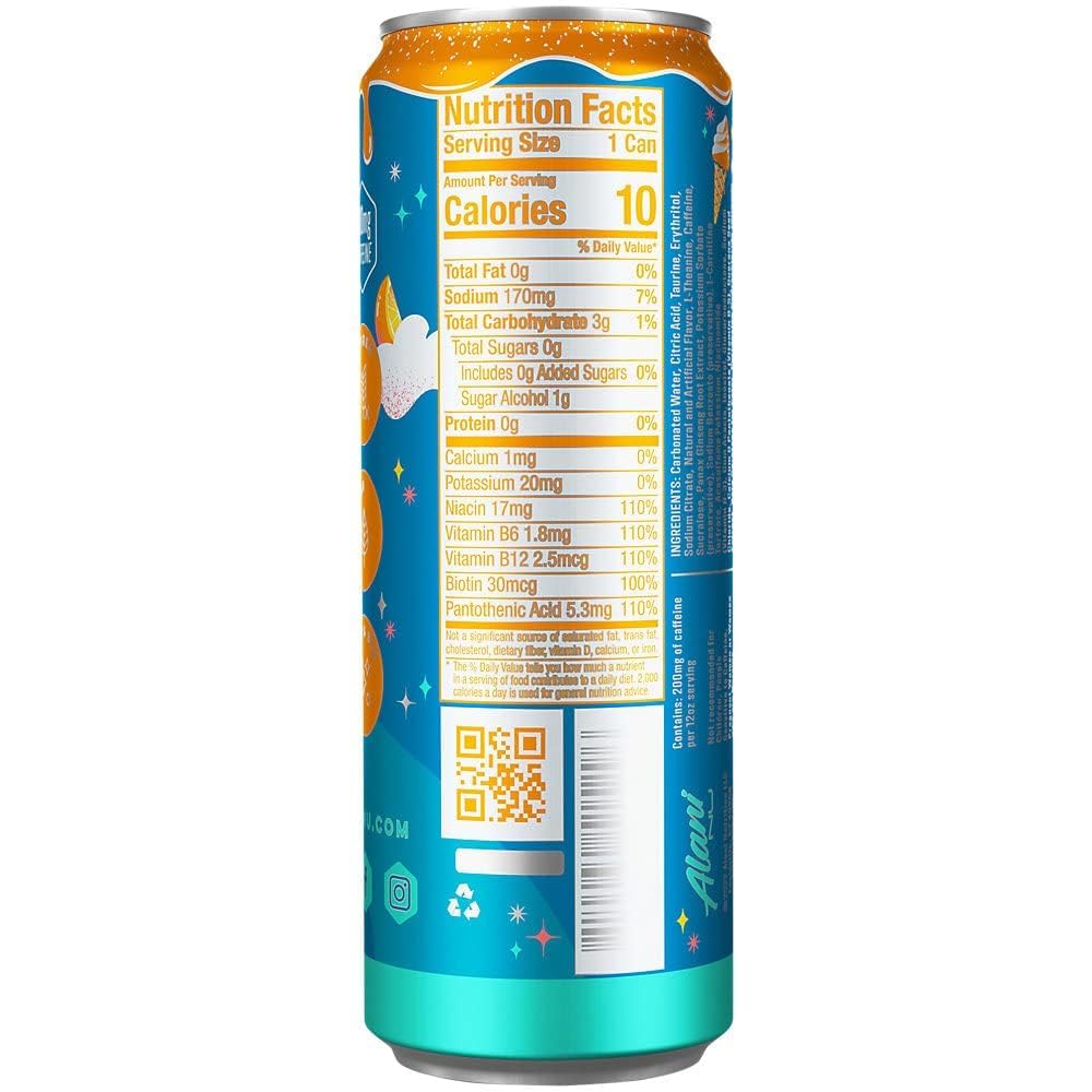 Alani Nu DREAM FLOAT, Sugar Free, Low Calorie Energy Drinks, 200mg Caffeine, Biotin, B Vitamins, Zero Sugar, 10 Calories, 12 Fl Oz Cans, 24 Pack