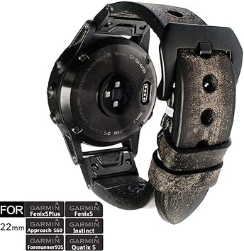 YOOSIDE for Garmin Fenix 5 - Correa de Piel para Garmin Fenix 5/5 Plus/Quatix 5/Forerunner 935/Instinct/Approach S60, Color Negro