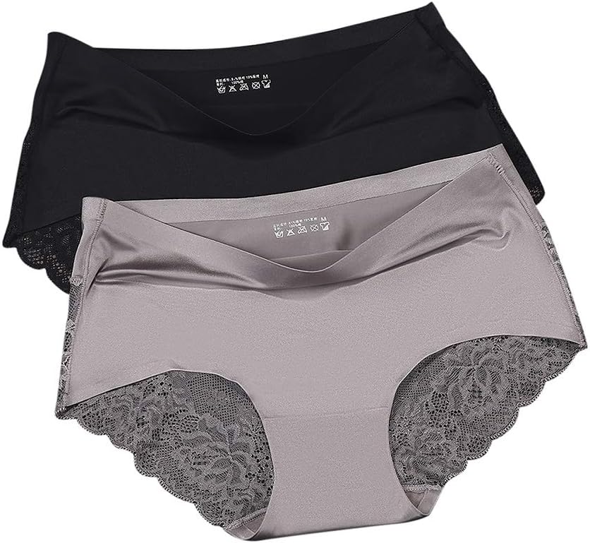 Women's 2 Pack Lace Sexy Panties Women Underwear Lingerie Brief Satin Silk Panty