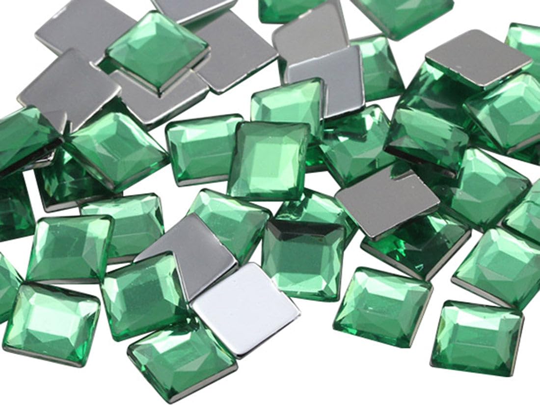 8mm Flat Back Square Acrylic Rhinestones Small Face Gems Body Jewels Card Making Embelishments - 75 Pieces (Green Peridot H110) — image 1