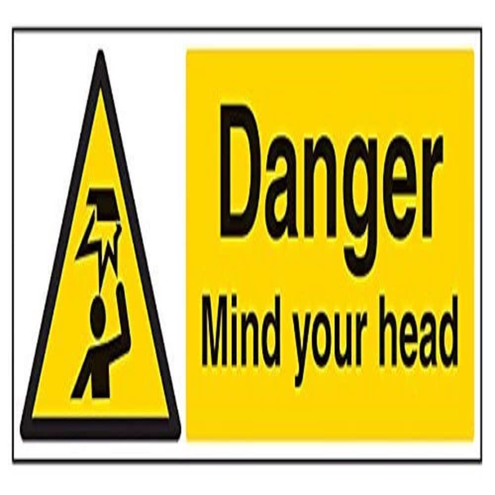 V Safety Danger Mind Your Head Sign - Landscape - 600mm X 200mm - 1mm Rigid Plastic — image 1