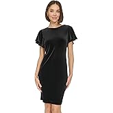 Tommy Hilfiger Womens Short Flutter Sleeve Jewel Neck Mini Sheath Dress