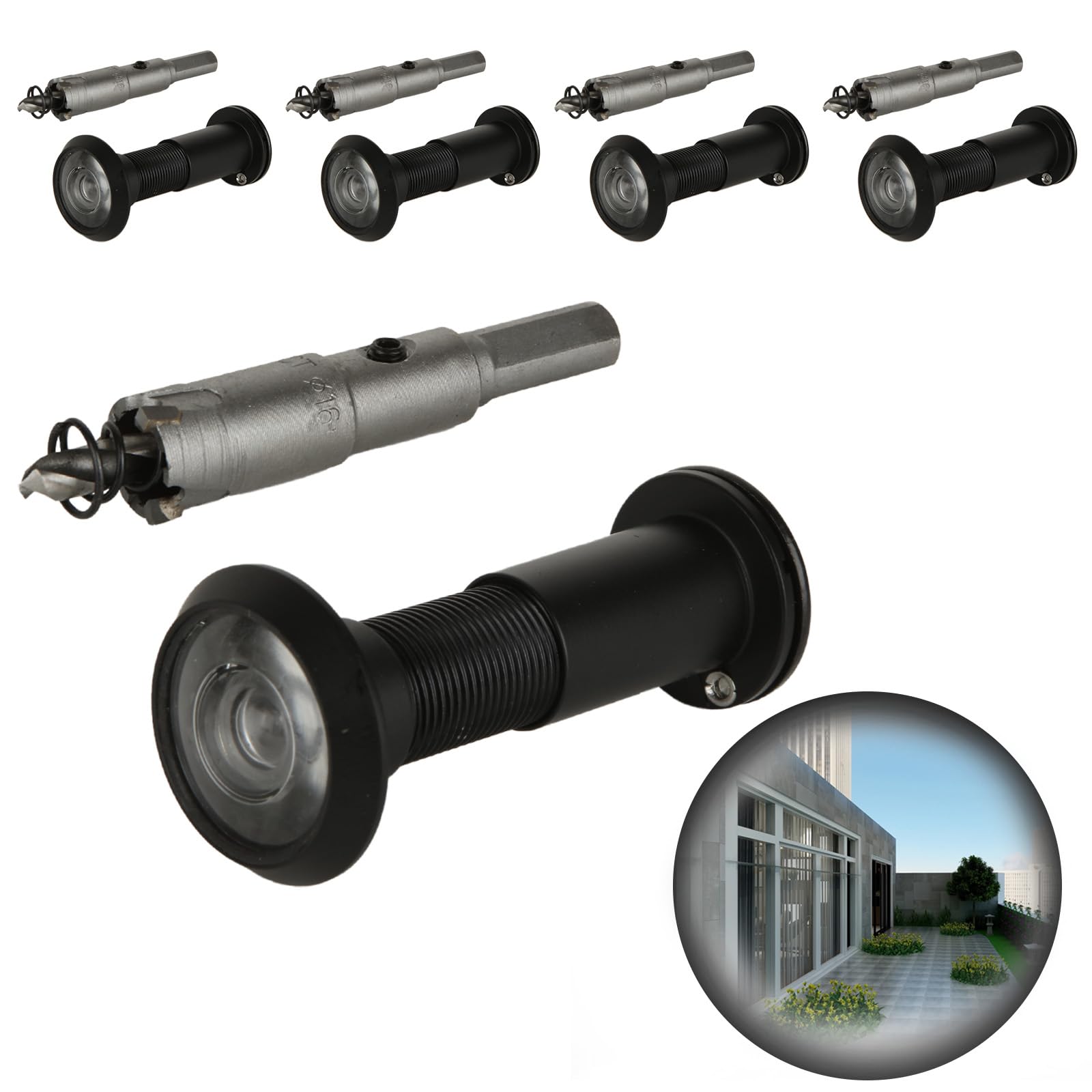 Photo 1 of Oungy 4 Pack Door Viewer Peephole 200-Degree Door Viewer with 16mm/0.63inch Drill Bit for 1-1/2" to 2-3/8" Doors Zinc Alloy Peephole for Front Door with Heavy Duty Privacy Cover, Black