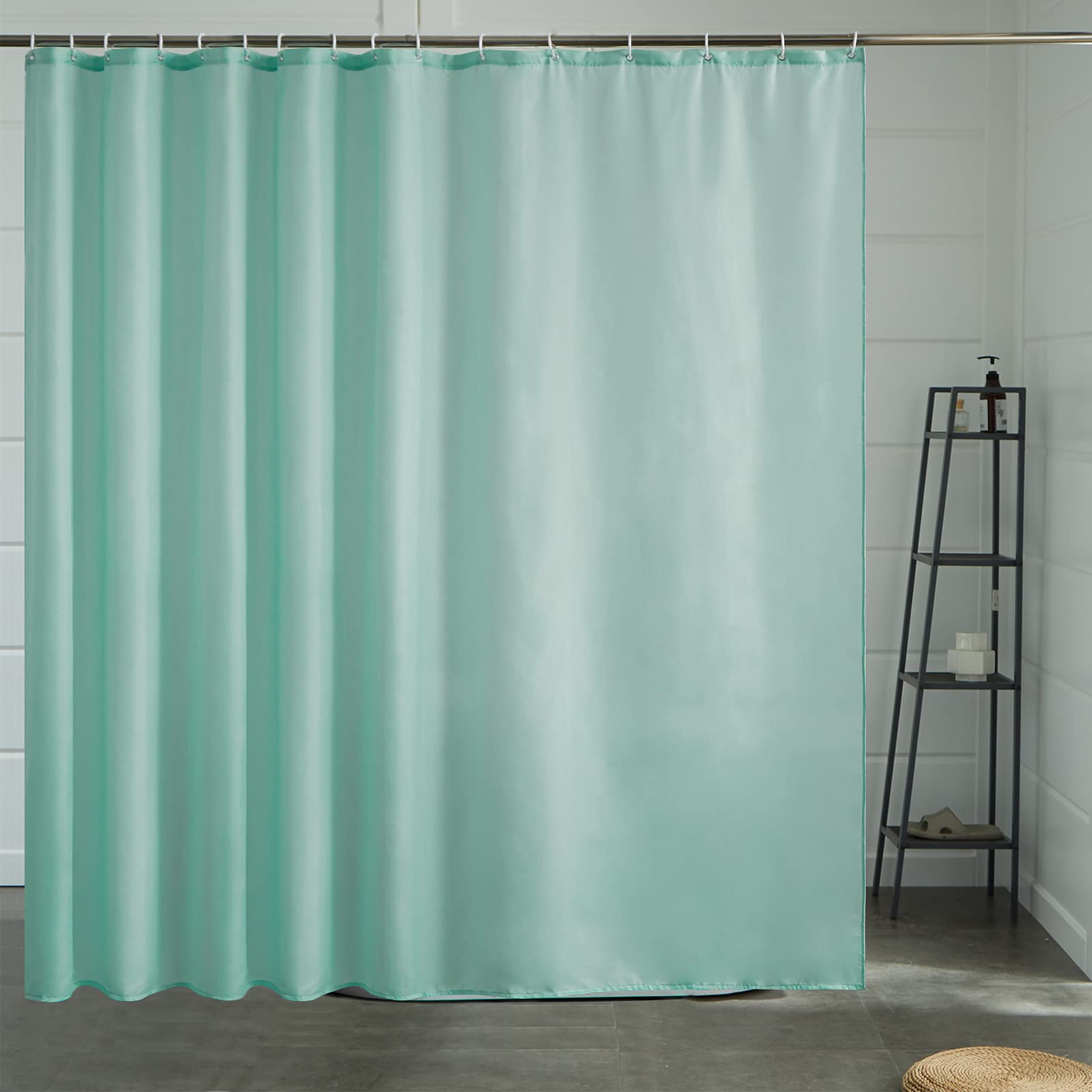 Furlinic Extra Wide Shower Curtain Waterproof Mould Proof Resistantand Mint Bath Curtains 240x180cm Washable Polyester Fabric with Weight Tape for Wet Room 94x72 Inch.