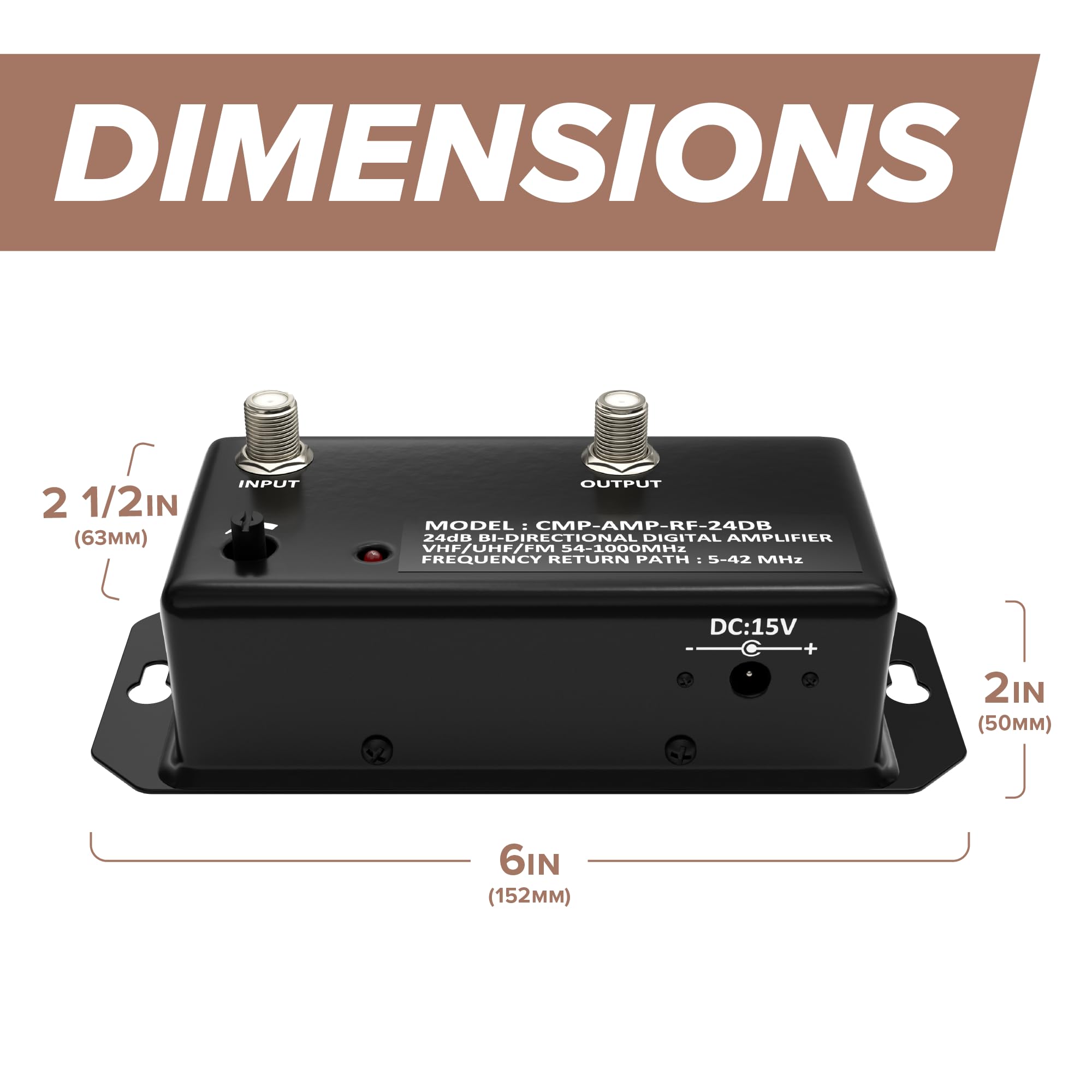THE CIMPLE CO Antenna Amplifier Kit, Digital TV Signal Booster with Coax, Adjustable Gain, 24 dB Distribution, NTSC, ATSC, FM, UHF, VHF, 1000 MHz, Includes RG6 Coaxial Cable, Indoor Use Only