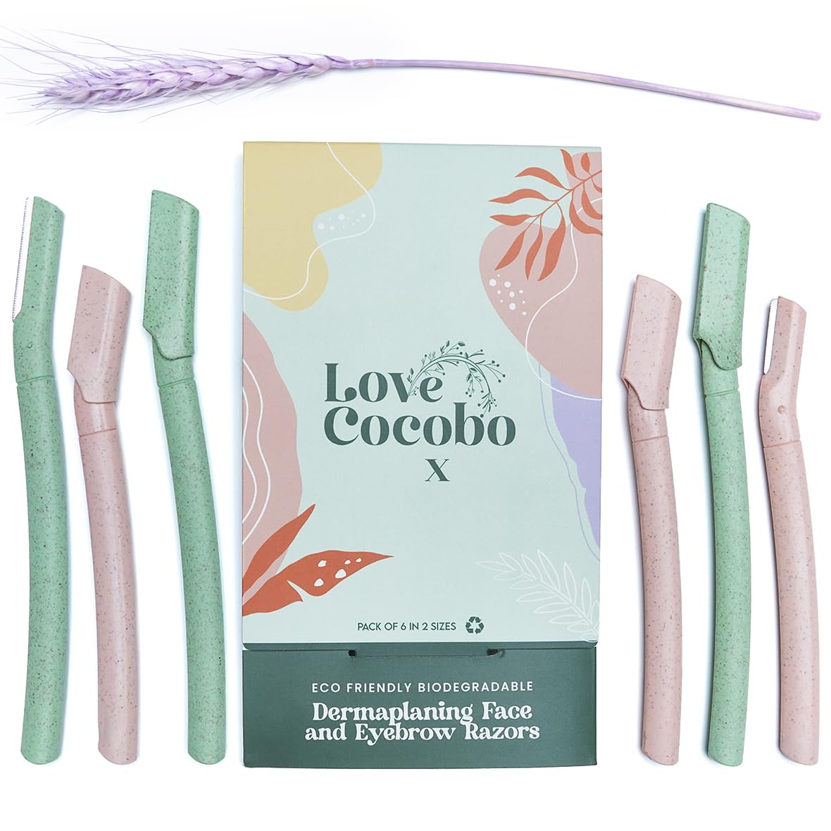 Love Cocobo | Dermaplaning Blades for Face | Eco Wheat Straw Eyebrow Razor | Face Razors for Women | Facial Hair Remover for Women | Peach Fuzz Remover | 6 Pcs 2 Sizes Biodegradable Dermaplane Tool