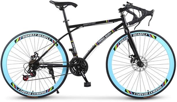 Amazon 26インチロード自転車 24スピードバイク ダブルディスクブレーキ 高炭素鋼フレーム ロード自転車レーシング 男性と女性の成人専用 ライダーの高さ165 185 Cm 黒 Haoyf ロードバイク
