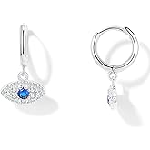 Seraphina Evil Eye Hoop Earrings for Women, 14K Gold Plated S925 Sterling Silver Post Lightweight Dainty Drop Dangle Huggie Small Hoop Earrings