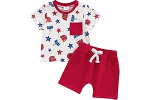 Lucikamy Baby Boy 4th of July Outfit Short Sleeve Letter Print T-Shirt + American Flag Shorts Set Fourth of July USA Clothes