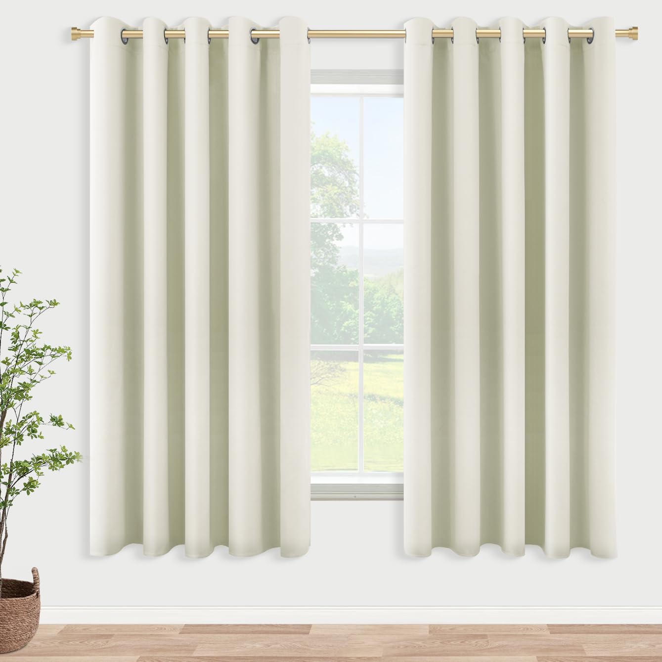 Photo 1 of KOUFALL Room Darkening Curtains 63 Inches Long x 72w,70%-80% Blackout Cream Colored Curtains for Bedroom,Light Bege