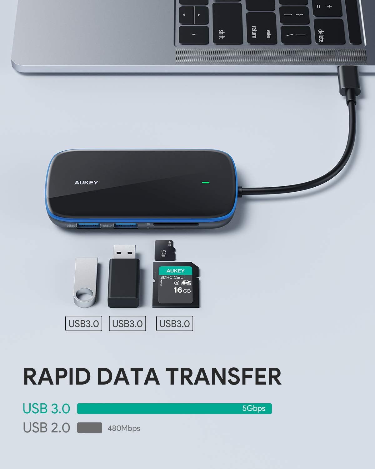 USB C Hub AUKEY 8 in 1 Aluminum-Glass Type C Hub with Ethernet Port,4K USB C to HDMI, 3 USB 3.0 Ports, 100W USB C PD Charging, SD/TF for MacBook, Chromebook and Other USB C Laptops: Computers & Accessories