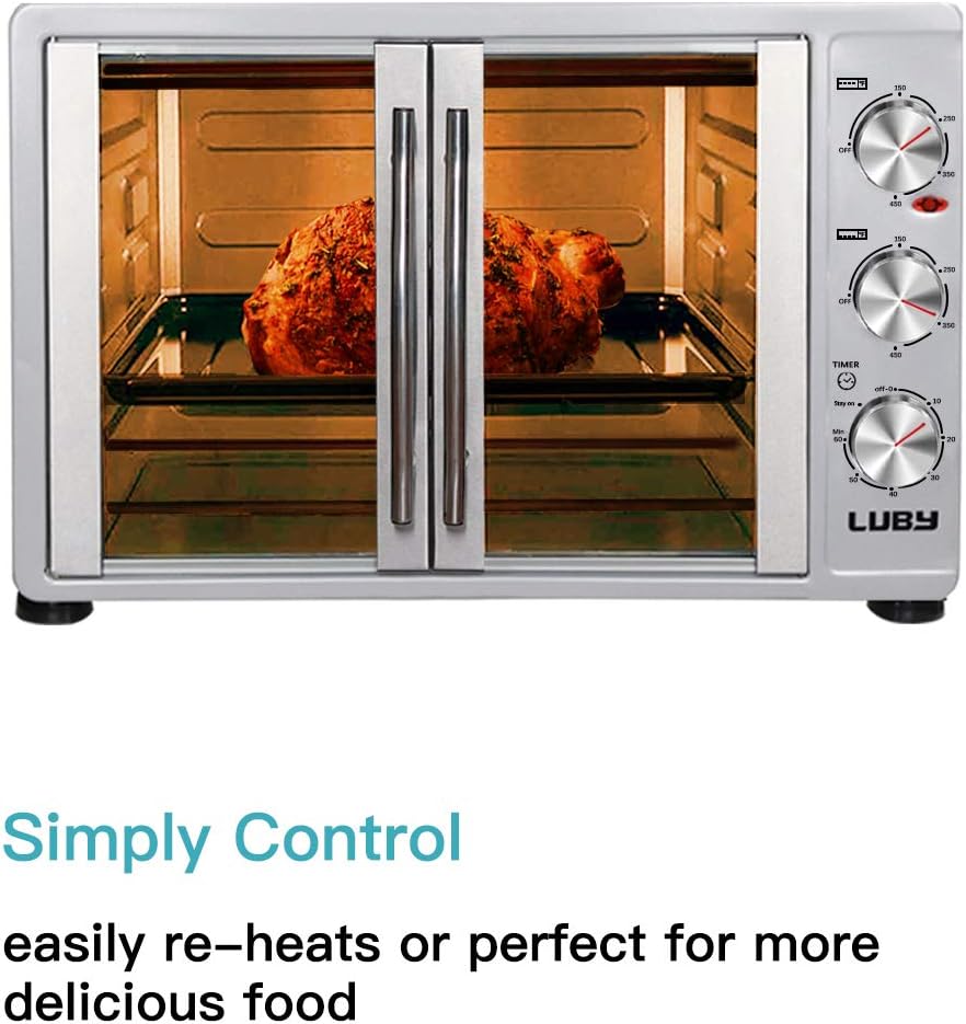 Luby Large Toaster Oven Countertop French Door Designed, 18 Slices, 14'' pizza, 20lb Turkey, Silver: Kitchen & Dining