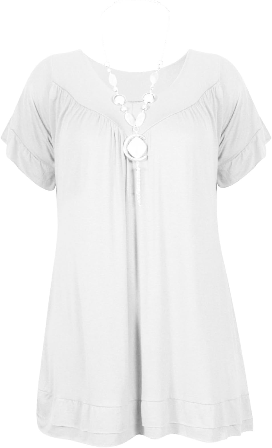New Ladies Womens Ruched Frill Necklace Gypsy Tops Flared Swing Tunic Loose Fit Short Sleeve Summer T-Shirt Long Top Plus Size 8-22