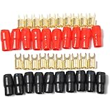 10 Pairs Copper Gold Plated 4 Gauge Strip Spade Terminal Spade Fork Adapters Connectors Plugs Crimp Barrier Spades for Speake