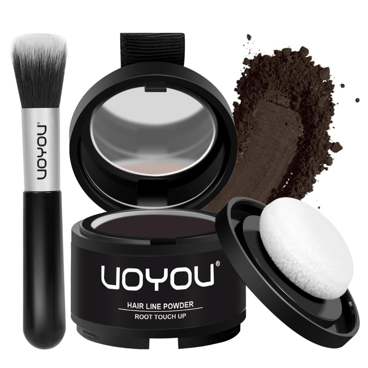 Root Touch Up Powder, Instantly Conceals Hair Loss & Gray Roots, Water & Sweat Resistant, Men & Women's Thinning Hair Solution, Includes Brush (Dark Brown)