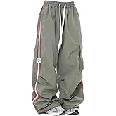Ponitrack Cargo Parachute Pants Baggy Sweatpants for Women Drawstring Hip Hop Wide Leg Trousers Casual Joggers Y2k Streetwear