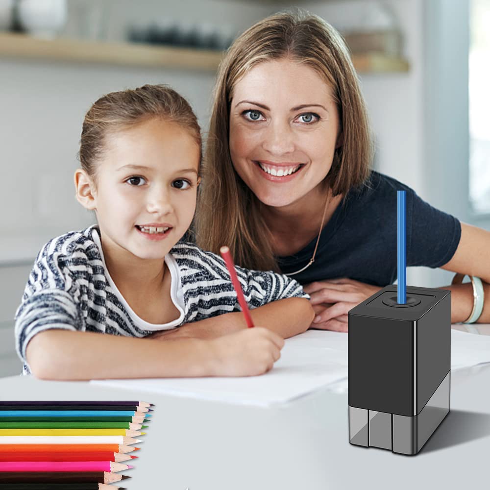 Fully Automatic Small Battery Operated Electric Pencil Sharpener, Colored Pencil Sharpeners, Hands Free Pencil Sharpener for 8mm Pencils, AFMAT Pencil Sharpener for Artists, Kids Friendly