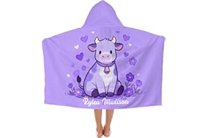 NZOOHY Cow Purple Bell Personalized Hooded Towel Absorbent Wrap Soft Pool Beach Bath Towels Hood Poncho for 5-12 Years Kids B