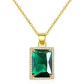 VONSSY Rectangle Gemstone Pendant Necklace | Ruby Crystal & Created-Emerald Birthstone Necklace | 18K Platinum Gold Plated Chain | Meaningful Jewelry Gift for Mother Daughter Girlfriend
