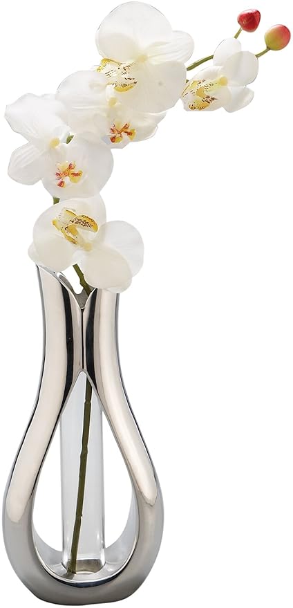 Nambe Tulip Bud Vase With Silk Orchid 11 Inch High By 5 1 2 Inch