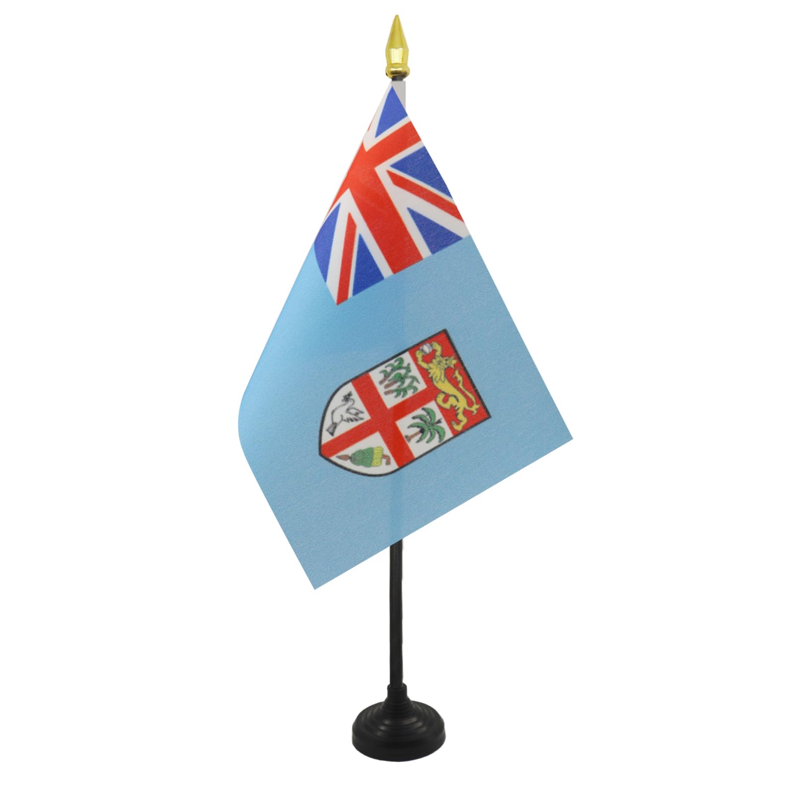 AZ FLAG - Fiji Table Flag 4'' x 6'' - Fijian Mini Desk Flag 100% Polyester 15 x 10 cm - Office Mini Banner with 10'' Pole - Golden Spear