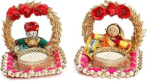 Handcrafted Puppet Doll Tea Lights Holder Set of 2, Candle Stand Tealight T-Light Holder for Diwali & Festival Decor, Gifts, Decorative Lighting Accessories (Without Wax).