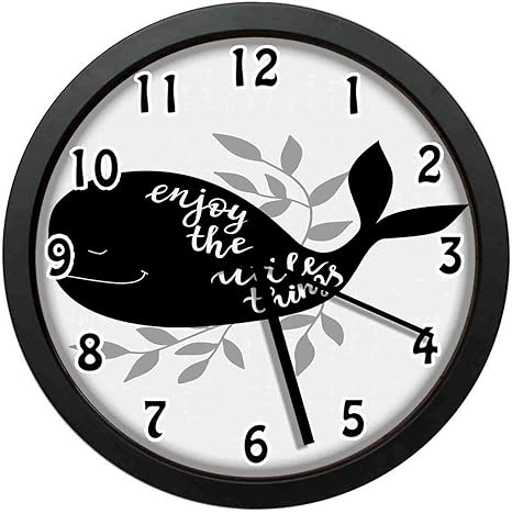 Amazon Co Jp 葉ブラシレタリングと海のクジラのシルエット寝室 居間 事務所などの壁掛け時計 直径24 7cm Home Kitchen