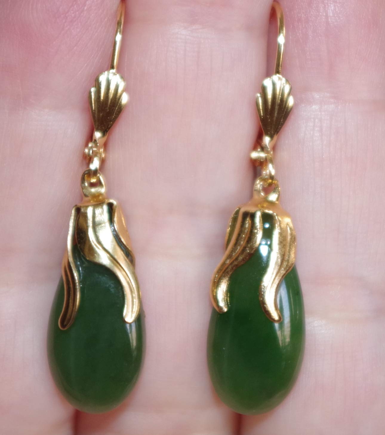 Vintage Genuine 14K GF Green Jadeite Jade Teardrop