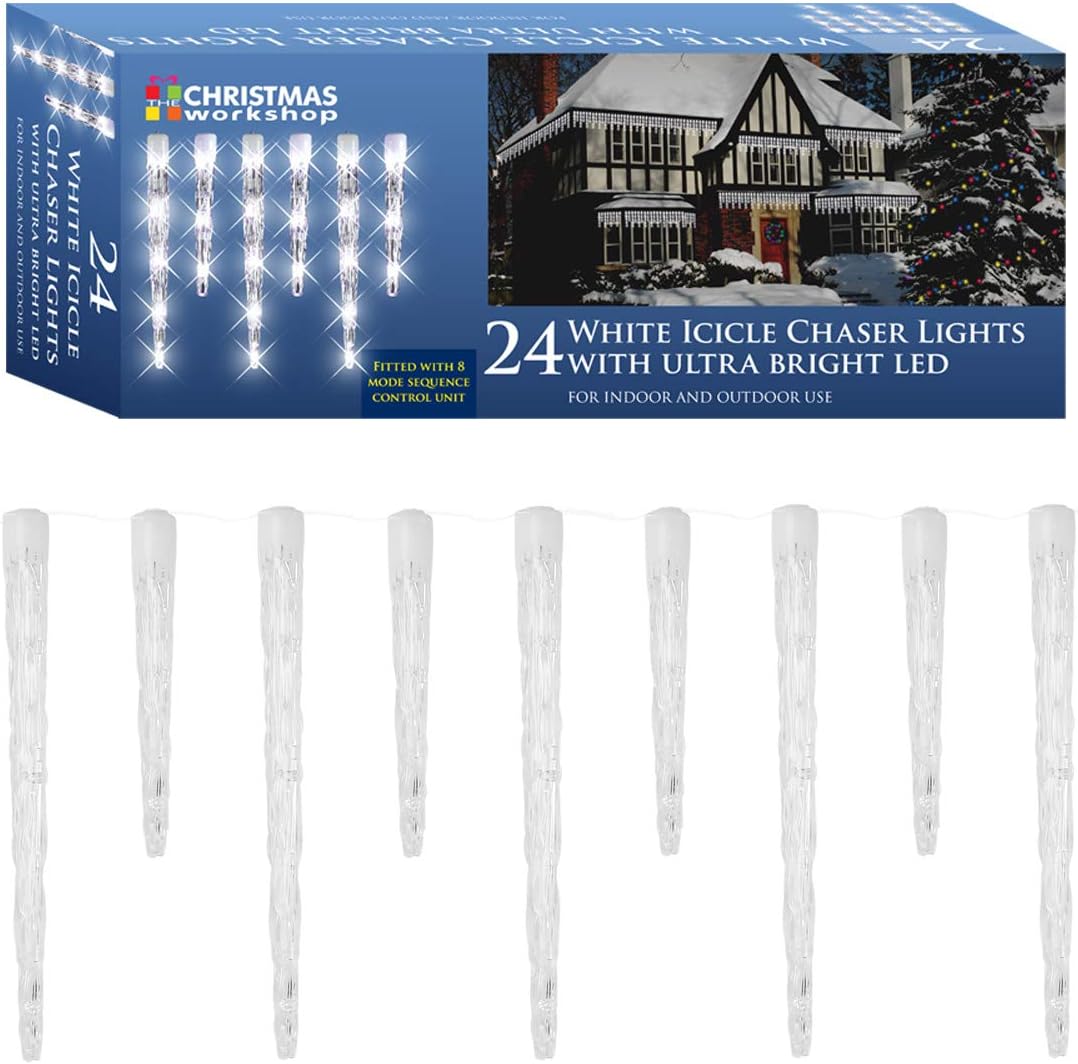 The Christmas Workshop 77590 24 LED Bright White Icicle Chaser String Lights
