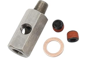 JASPERAUTOPART Upgraded 1/8" NPT Oil Pressure Sensor Tee to NPT Adapter Turbo Supply Feed Line Gauge (Double Hole)