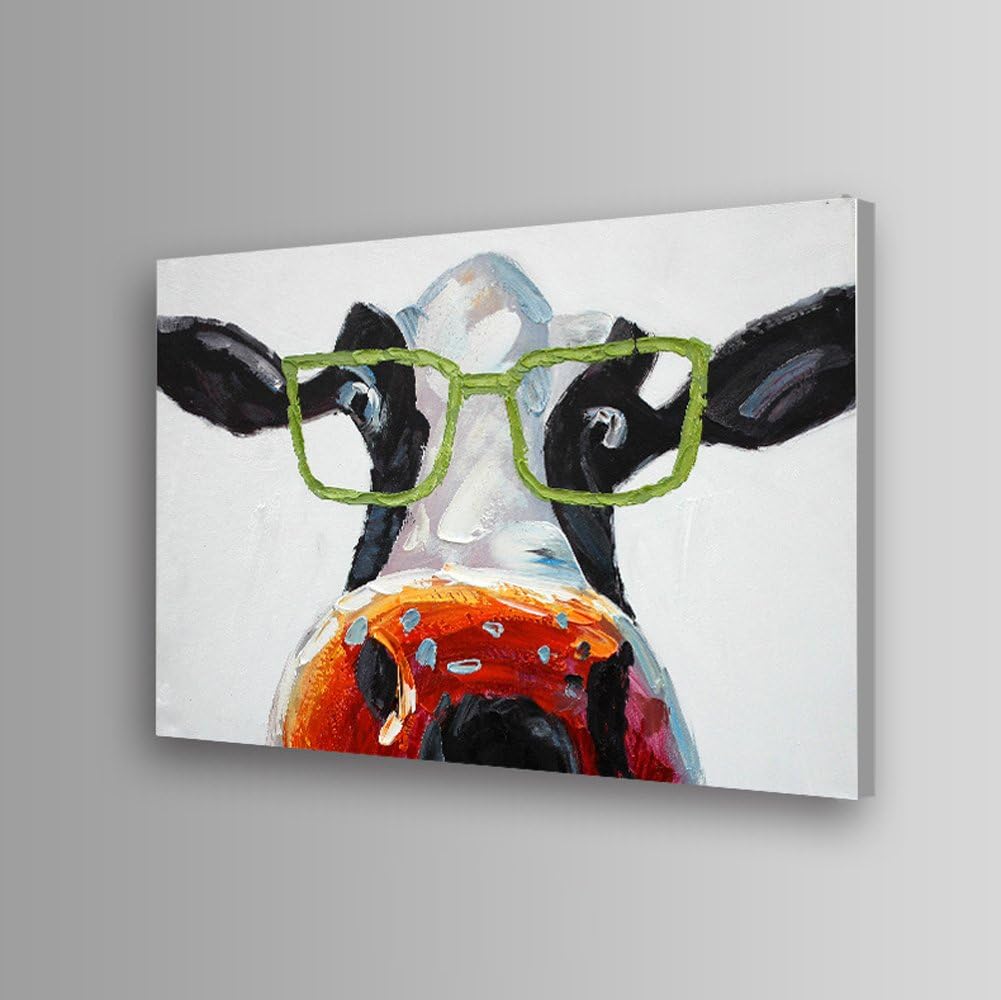 超特価セール Muzagroo Art 油絵 かわいい牛の絵 キャンバスに手塗り 壁絵画 キャンバスウォールアート リビングルーム用 16x16インチ 海外最新 Theblindtigerslidell Com