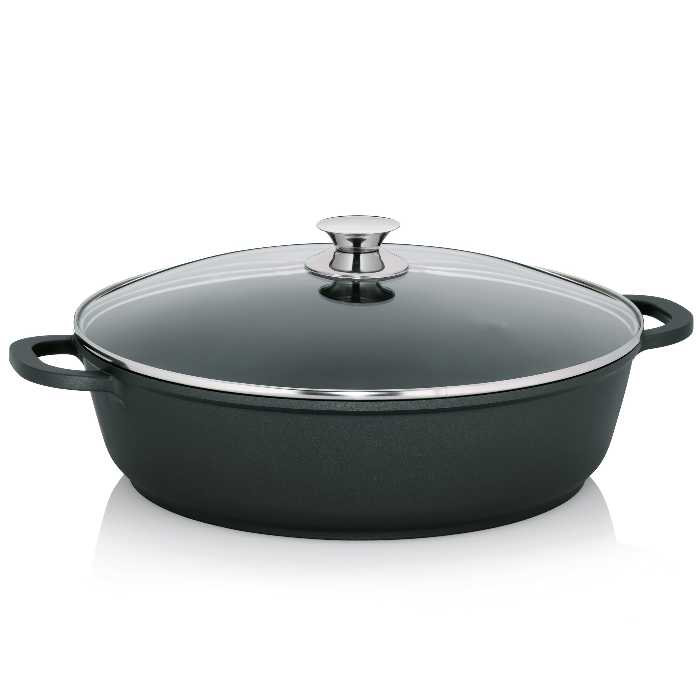 kela Serving pan 36 cm, Induction braising pan with lid KERROS, cast Aluminium Coated, Paella pan with high Rim