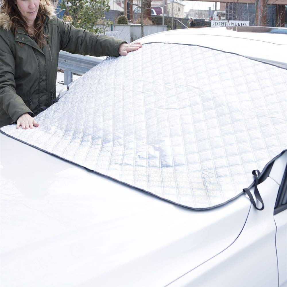 JZCreater Windshield Sun Shade & Snow Cover Protector, All Weather Car Front Windscreen Ice Frost Guard Covers,4-Layer Ultra Durable Waterproof Car Cover Fits Most of Car & SUV 72\